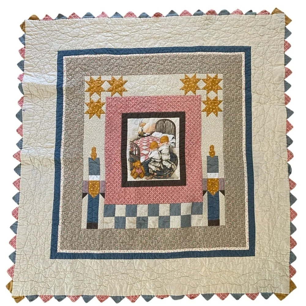 Vintage “Nighttime Prayer” Baby Crib Blanket Quilt Handmade Cottagecore Nursery